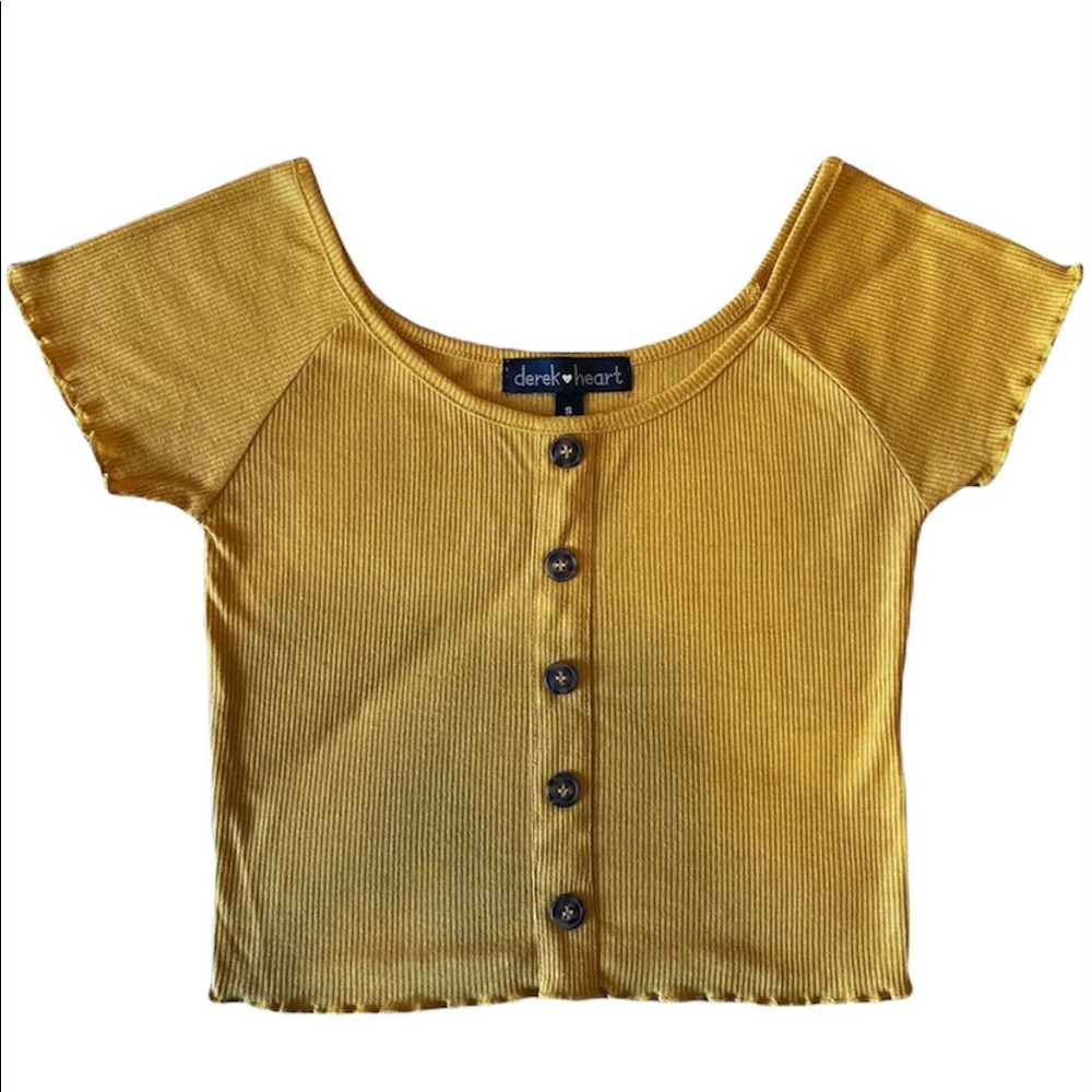 Derek Heart Yellow Crop Top w/Brown Buttons